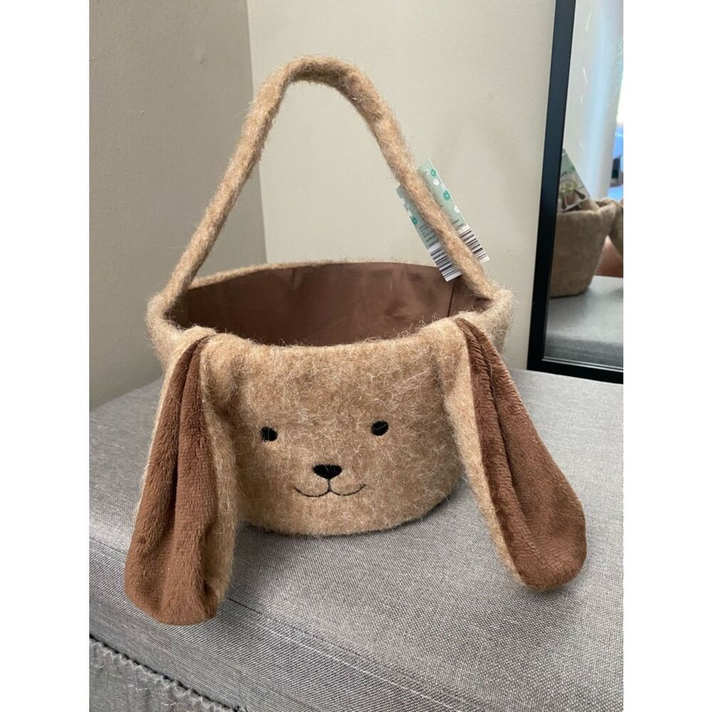 Kirkton House Faux Plush Bunny Ear Kids Basket - Brown